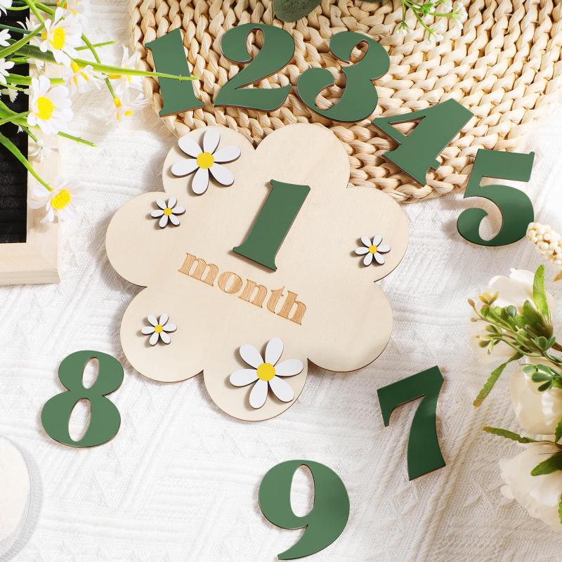 Photography Newborn - Wooden Baby Monthly Milestone Cards Flowers